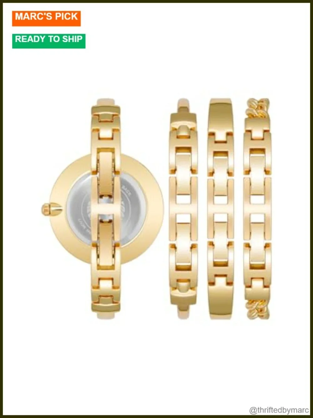 Gold-tone Bangle Watch & Bracelet Set with Crystals